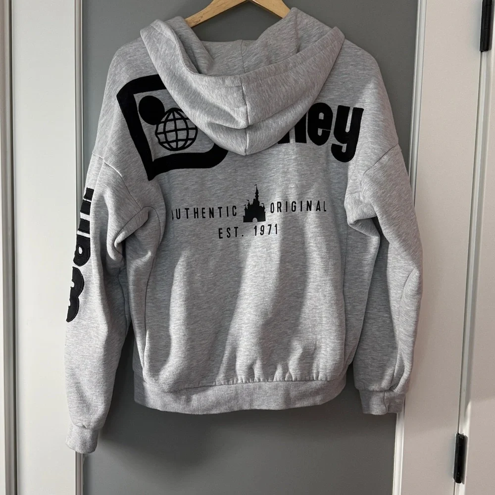 Disney Light Gray Zip Hoodie with Black Graphics - Picture 3 of 3